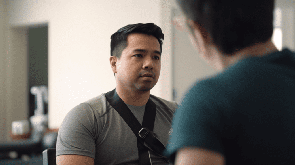 Whiplash patient talking to chiropractor