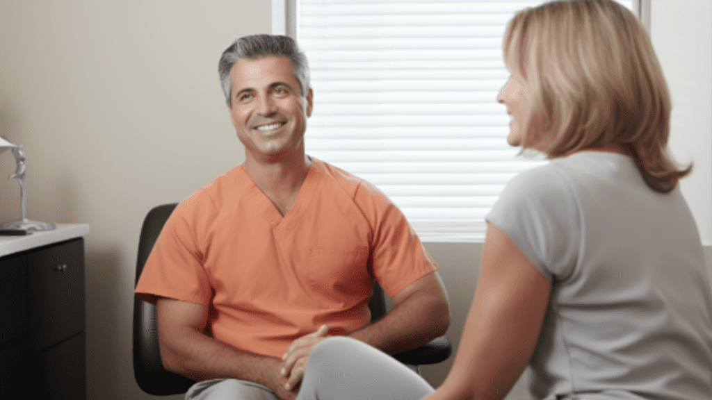 Chiropractor and patient during consultation for disc bulge